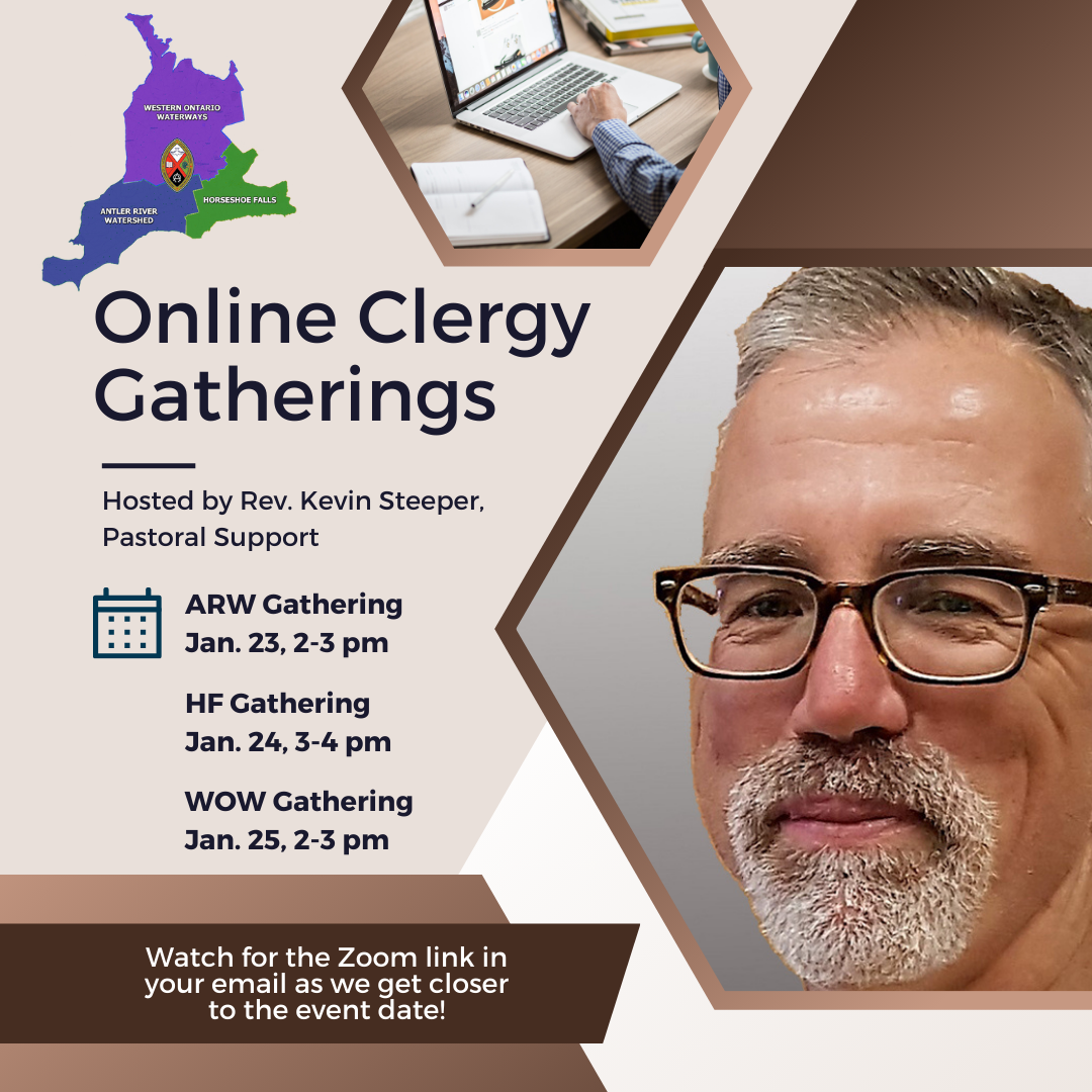 a man named kevin steeper with a grey beard and glasses promoting clergy gathering