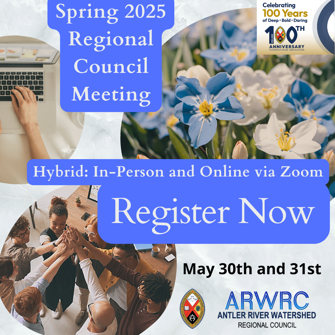 blue and white spring flowers, people in a circle holding hands and a hand on a keyboard
